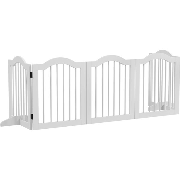 Pawhut BarrièRe De SéCurité Pour Chiens, 5 Panneaux, Pliable, Flexible, Bois Massif/Mdf, 254,5X29,5X61 Cm, Blanc-image