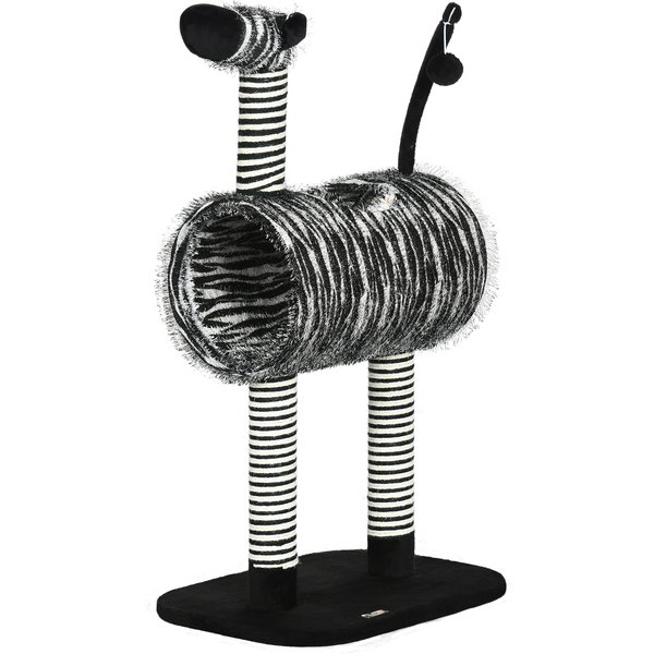 Pawhut Kratzbaum Au Design ZéBré, 1 Tunnel Pour Chat, 3 Poteaux à Griffer 48,5 Cm X 35 Cm X 93 Cm, Noir + Blanc-image