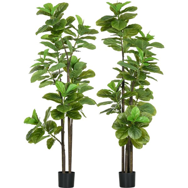 HOMCOM Set mit 2 künstlichen Pflanzen Geigenblattfeige Ficus Lyrata Höhe 180cm mit Topf, Großer künstlicher Baum zur Dekoration Aosom