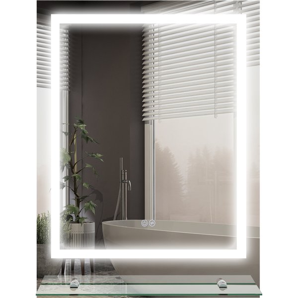 kleankin Rechteckiger LED-Badezimmerspiegel mit Beleuchtung und Glasregal 80 x 60 cm, Einstellbare Helligkeit, Antibeschlag, Touchschalter Aosom