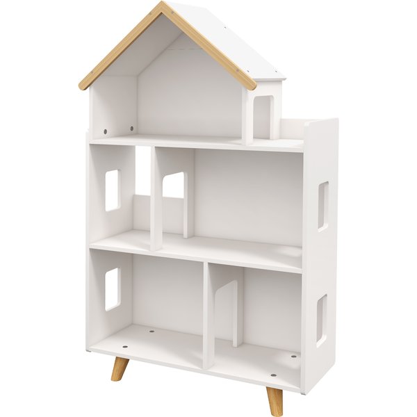 ZONEKIZ Kinderregal für Spielzeug und Bücher Hausform - 3 Ebenen mit Regalen - Massivholz - 65 x 25 x 108,5 cm - weiß und natur Aosom