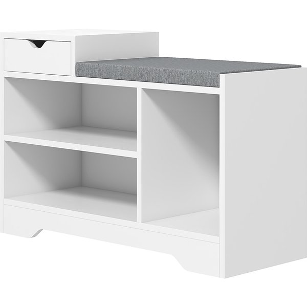 HOMCOM Schuhbank, Aufbewahrungsbank, 1 Schublade und 3 Fächer, Eingangsmöbel mit gepolstertem Kissen, für Flur, Eingang, Schlafzimmer, 76,5 x 30 x 52 cm, Weiß Aosom