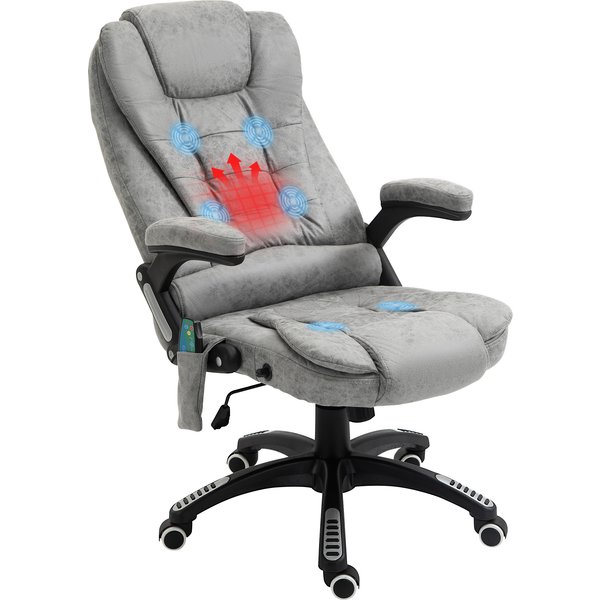 Vinsetto Fauteuil De Direction Avec Fonction De Massage Et Chauffage, Ergonomique, Ajustable, Jusqu'à 120Kg, Gris-image