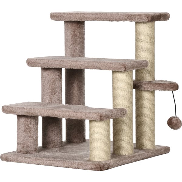 Pawhut Arbre à Chat, Escalier Pour Animaux De Compagnie, 3 Marches, Balle De Jeu, Jusqu'à 5 Kg, 45X40X48 Cm, Marron-image