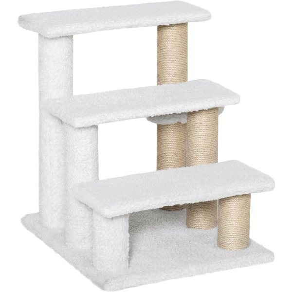 Pawhut Escalier Pour Chat à 3 Marches Avec Poteaux à Griffer, Balle, Escalier Pour Chien, Escalier Pour Animaux De Compagnie Pour Chats Jusqu'à 5 Kg, Peluche En Jute Blanc 45 X 40 X 48 Cm-image