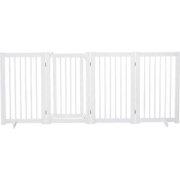 PawHut BarrièRe Autoportante De SéCurité Pour Chiens 4 Panneaux, 220X91Cm, Pliable Porte, Avec 2 Pieds De Soutien, Bois, Pour Couloir, Escalier Blanc-image