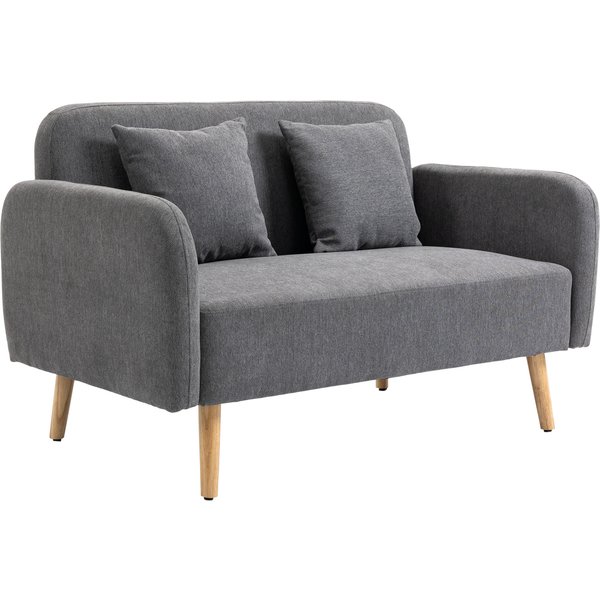 Homcom Canapé 2 Places, Canapé Avec 2 Coussins, Canapé Double Rembourré, Canapé Avec RevêTement En Velours, 130X70X80Cm, Gris-image