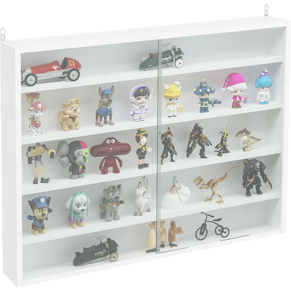 HOMCOM Vitrine für Sammlerstücke Wandvitrine 80 x 9,5 x 60 cm mit 4 höhenverstellbaren Regalen und 2 Schiebetüren aus Glas, für Figuren- und Miniaturautosammlungen, weiß Aosom