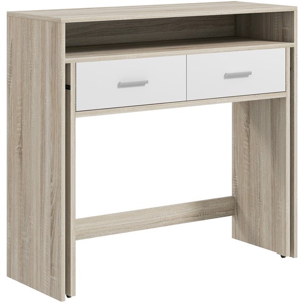 HOMCOM Konsolentisch Eingangstisch mit ausziehbarem Plateau und 2 Schubladen, Flurtisch mit Aufbewahrung für Wohnzimmer, Eingang, Schlafzimmer, 95l x 35B x 87H cm, Eichenoptik Aosom