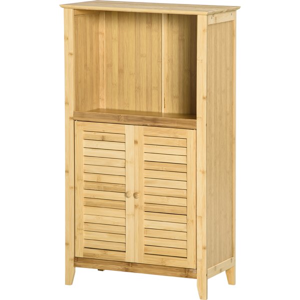 Homcom Armoire De Salle De Bain Avec ÉTagèRe Ouverte, ÉTagèRe De Rangement Pour Salle De Bain, ÉTagèRe Sur Pied, En Bambou, Naturel, 50 X 25,5 X 92 Cm-image