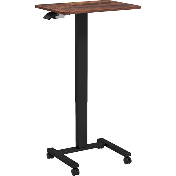 Vinsetto Bureau Debout Table De Travail, Tablette Pour Ordinateur Portable, RéGlable En Hauteur, 4 Roulettes, 65 Cm X 48 Cm X 108 Cm, Marron + Noir-image