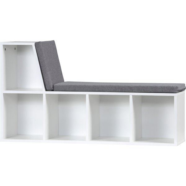 HOMCOM Bibliotheksbank 2 in 1 mit 5 Aufbewahrungsfächern und 2 Kissen Bücherregal 108 x 30 x 60 cm Weiß Grau Aosom