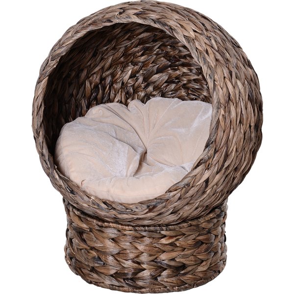 Pawhut Panier Pour Chat En Jonc De Mer Avec Coussin, Lit Pour Chat, Lit Pour Animaux De Compagnie, 50 Cm X 42 Cm X 60 Cm, Marron + Beige-image