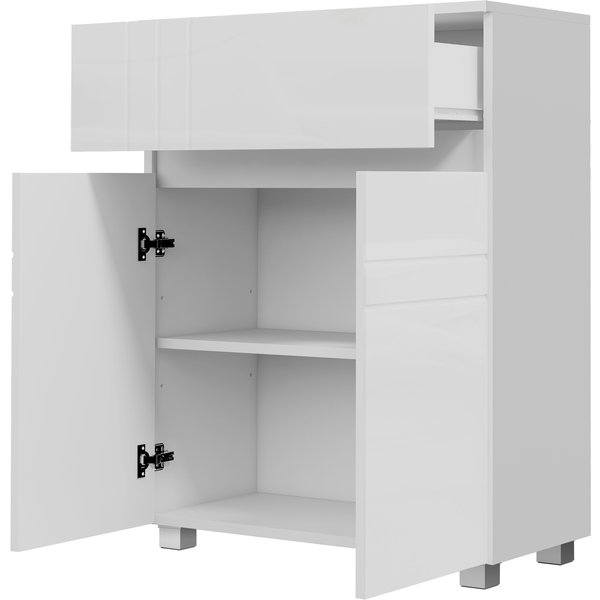 Kleankin Badezimmerschrank auf Standbein, 2 Türen 1 Schublade, verstellbares Regal, weiß lackiert, 60B x 30T x 80H cm Aosom