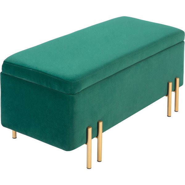 Homcom Banquette, Banquette RembourréE Avec Espace De Rangement, MéTal, Bois De Caoutchouc, Mousse, 100 X 40 X 42 Cm, Vert-image