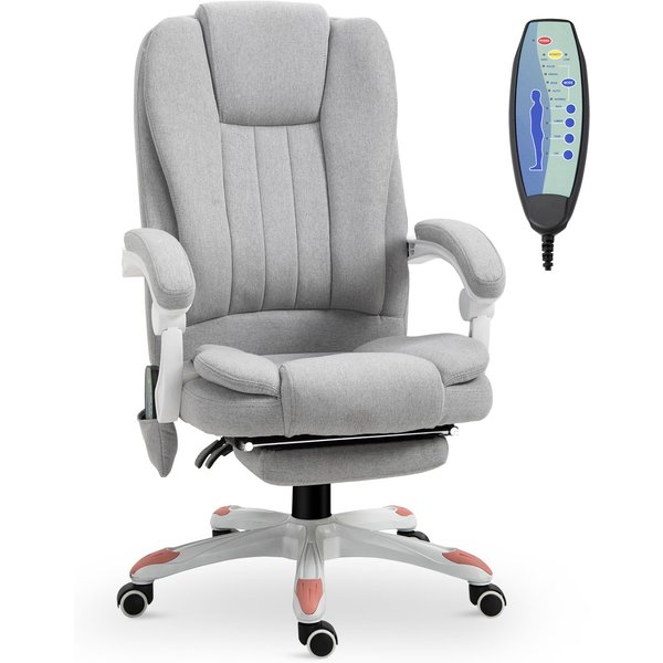 Fauteuil De Massage Vinsetto, Fauteuil De Bureau, Chaise De Jeu, Polyester, Mousse, Nylon, Gris, 66 X 63 X 107-115 Cm-image
