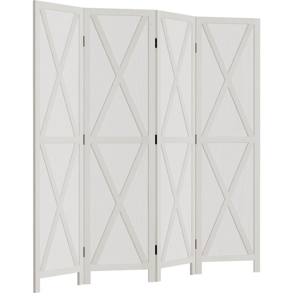 HOMCOM Innenraum-Paravent 4 Paneele 182L x 170H cm Landhausstil Chic - Raumteiler mit Kreuzgittern - Weißes Paulownia-Holz Aosom