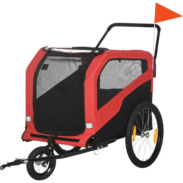 Pawhut Remorque Pour Enfants Remorque à VéLo, Avec RéFlecteurs, 1 Drapeau, 170 Cm X 77 Cm X 90 Cm, Rouge-image