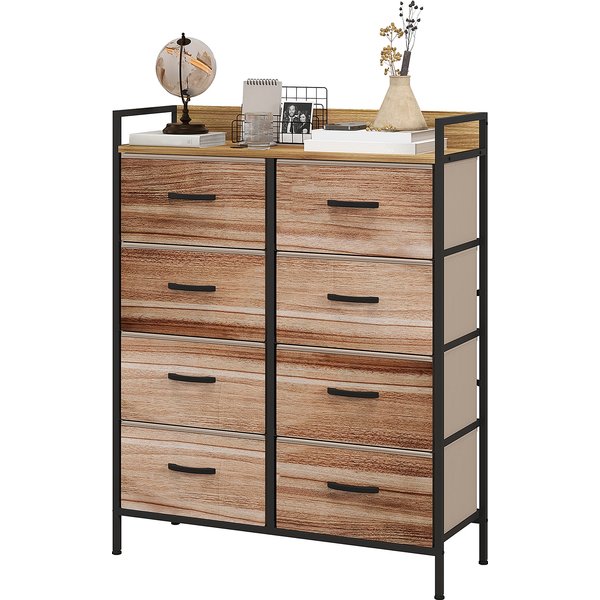 HOMCOM Möbel Rangement Kommode Schubladenkommode 8 Schubladen aus abnehmbarem Stoff, obere Ablage und Stahlrahmen 79L x 29B x 101H cm Natur und Schwarz Aosom