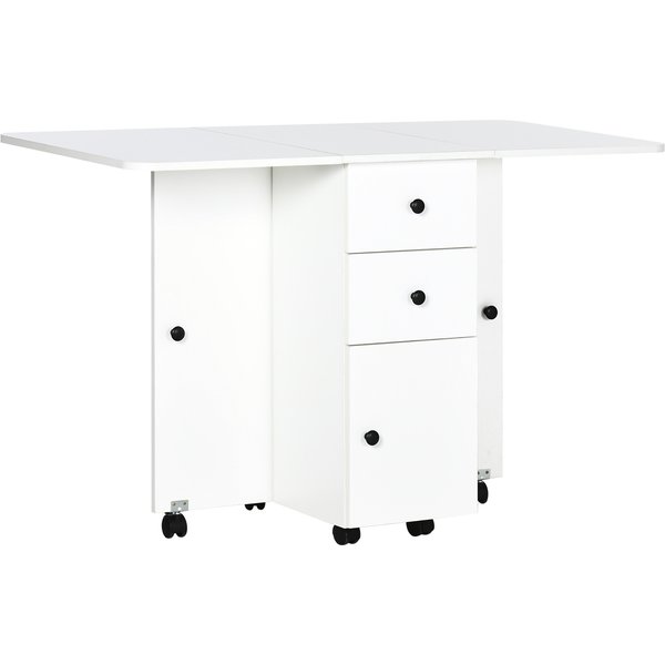 HOMCOM Klappbarer Küchentisch, Esstisch mit 2 klappbaren Platten, 2 Schubladen, 1 Schrank und 1 Ablagefläche, 120 x 60 x 76,5 cm - weiß Aosom