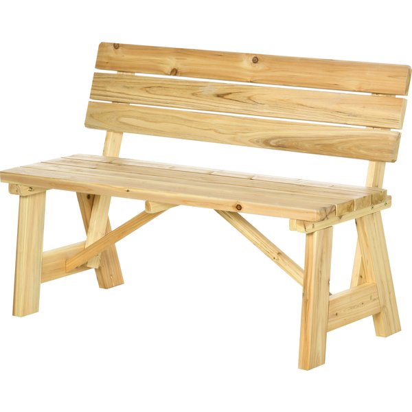 Outsunny Banquette De Jardin 2 Places Banc En Bois Jusqu'à 220 Kg Banquette De Terrasse Avec Dossier Mobilier De Jardin Bois Massif 116 X 56 X 80 Cm-image
