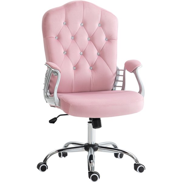 Vinsetto Chaise De Bureau, Dossier Inclinable, Hauteur RéGlable, Aspect Velours, Jusqu'à 120 Kg, Rose-image