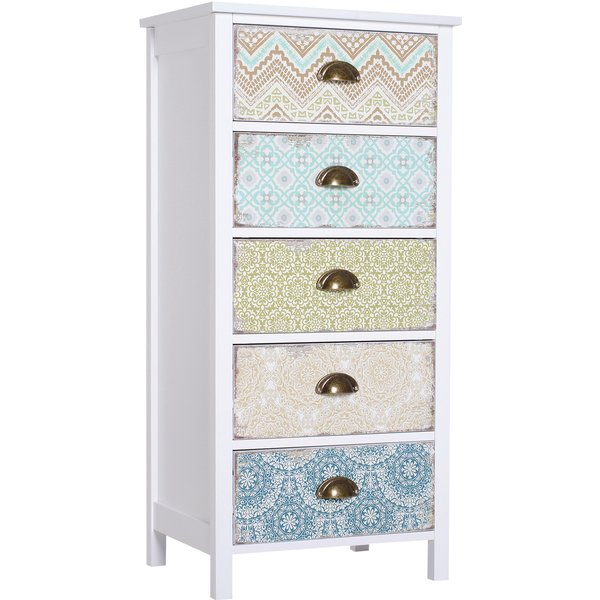 Homcom Commode Commode Sideboard, Design Moderne, 5 Tiroirs, 46 Cm X 34 Cm X 97,5 Cm, Multicolore-image