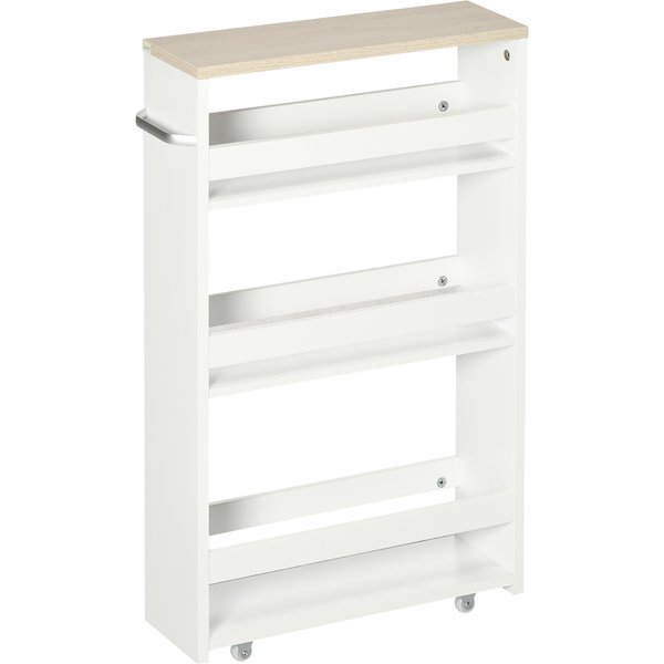 Kleankin 3-Ebenen Ablagewagen Aufbewahrungswagen Regal auf Rollen für schmale Küche Badezimmer Waschküche Büro mit Griff - 48 x 15 x 80 cm Weiß Aosom