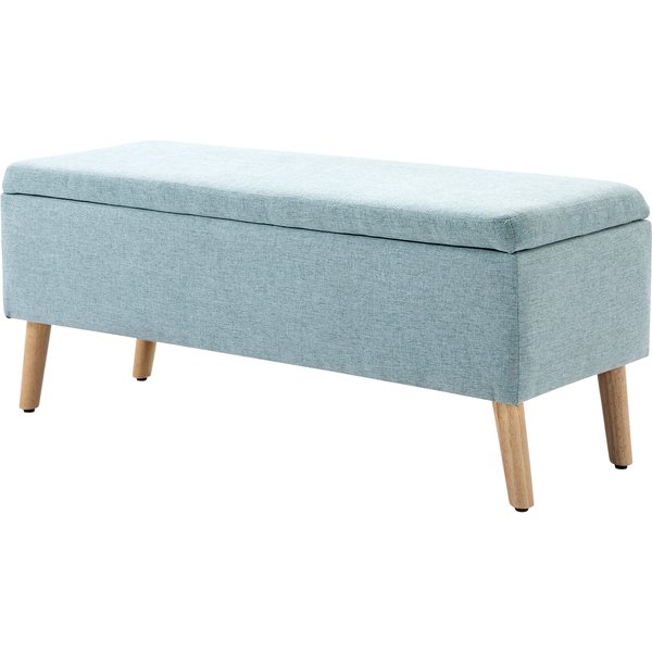 Homcom Banc Rembourré Avec Espace De Rangement, Banc-Lit Avec RevêTement En Lin, Bois De Caoutchouc, Vert Clair 110X39X45Cm-image