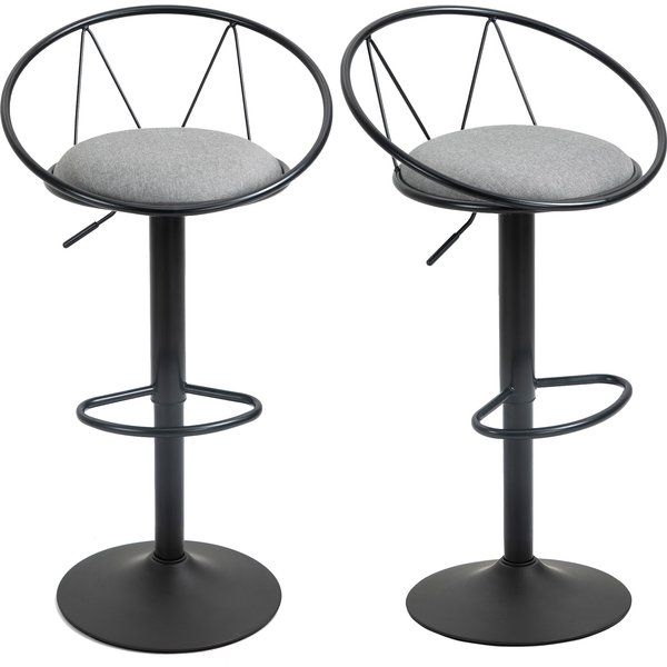 HOMCOM Set mit 2 Barhockern im neo-retro Design, höhenverstellbar und drehbar mit Metall-Fußstütze in Schwarz und Leinen in Grau Aosom