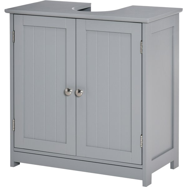 kleankin Badezimmer-Unterschrankmöbel - Waschtischmöbel - Schrank 2 Türen mit Regal - Maße 60L x 30W x 60H cm - in grauem Holz Aosom
