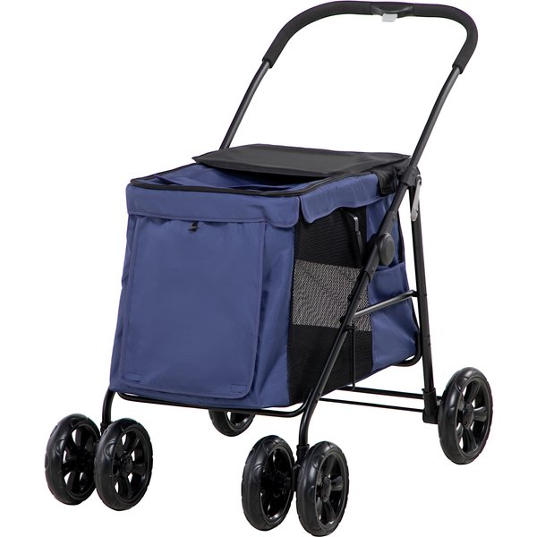 Pawhut Chariot Pour Chiens Avec Coussin, 3 Poches LatéRales, Pliable, Poussette Pour Chiens, 102 Cm X 62 Cm X 105 Cm, Bleu-image