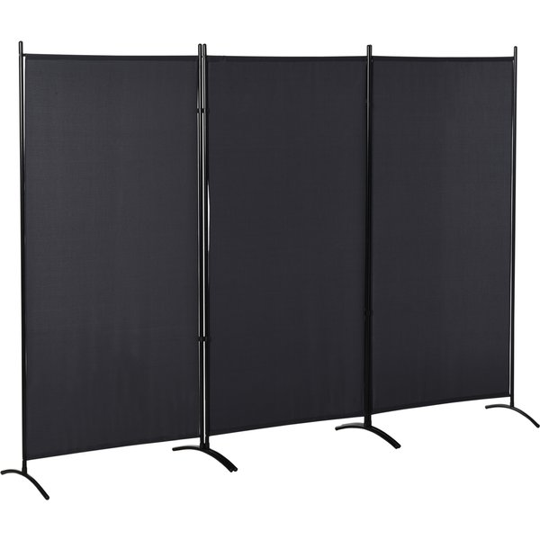 HOMCOM Paravent 3 Paneele Abm. 2,53L x 0,5B x 1,82H m Seitenstore Sichtschutzzaun auf Fuß Raumteiler Metall Hochdichtes Polyester dunkelgrau Aosom