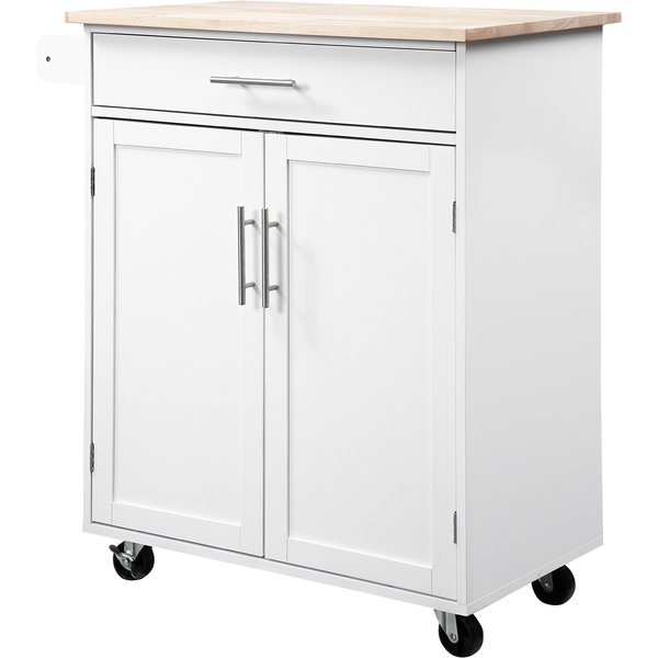 HOMCOM Servierwagen auf Rollen Küchenwagen mit Schublade Schrank und Handtuchhalter - 83B x 45T x 91,5H cm weiß Aosom