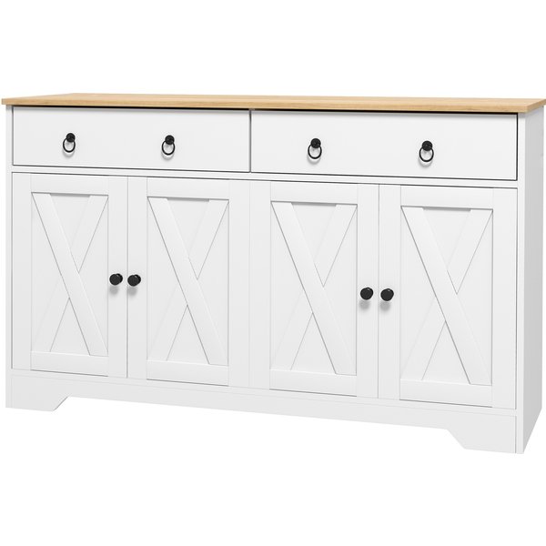 HOMCOM Buffet Aufbewahrungsschrank Küchenmöbel Landhausstil 2 Schubladen und 2 Schränke mit höhenverstellbaren Regalen - Maße 121L x 37B x 75H cm weiß Aosom