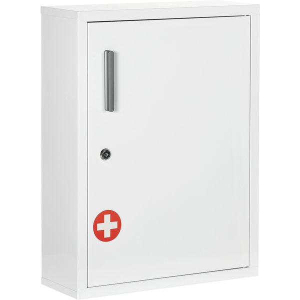 kleankin Medizinschrank Wand-Medikamentenschrank 2 Regale 3 Ebenen mit abschließbarer Tür 2 Schlüssel Stahl 40 x 15 x 53,5 cm Weiß Aosom