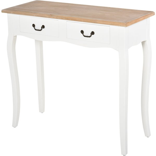 HOMCOM Konsole Eingangstisch Beistelltisch mexikanischer Stil 2 Schubladen Maße 87L x 34B x 78H cm MDF Massivholz Kiefer Hell Weiß Aosom