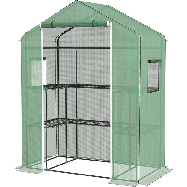 Outsunny Gewächshaus mit 1 Tür, 2 Fenstern und 2 U-förmigen Regalen für Gemüse Pflanzen Blumen PE-Abdeckung 140x73x190 cm Grün Aosom