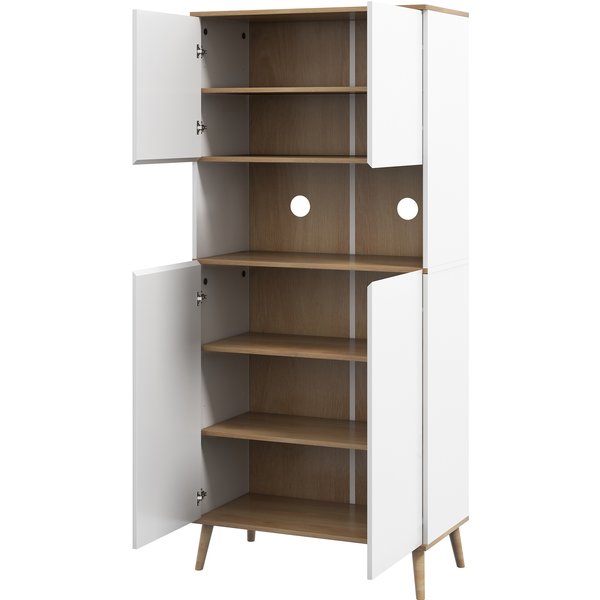 HOMCOM Küchenbuffet Küchenschrank 2 Schränke mit Türen höhenverstellbare Regale großes Fach 2 Kabeldurchführungen - 80 x 40 x 178 cm weiß Aosom