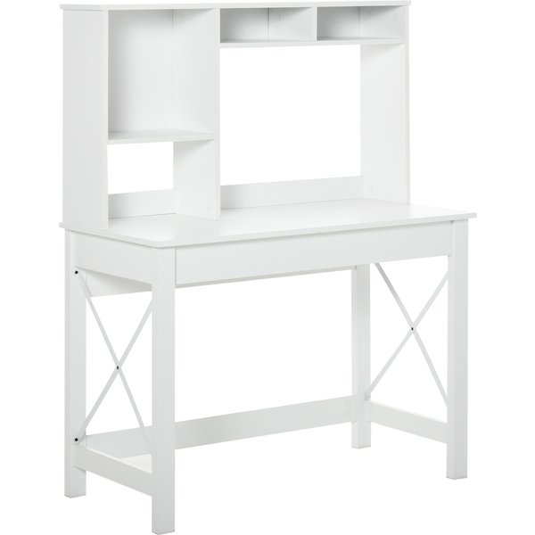 HOMCOM Schreibtisch mit Aufbewahrung, Bücherregal-Schreibtisch, moderner Holzschreibtisch mit Regalen und großer Tischplatte für kleine Räume, Home Office, Schlafzimmer, 105 x 50 x 137,5 cm, Weiß Aosom