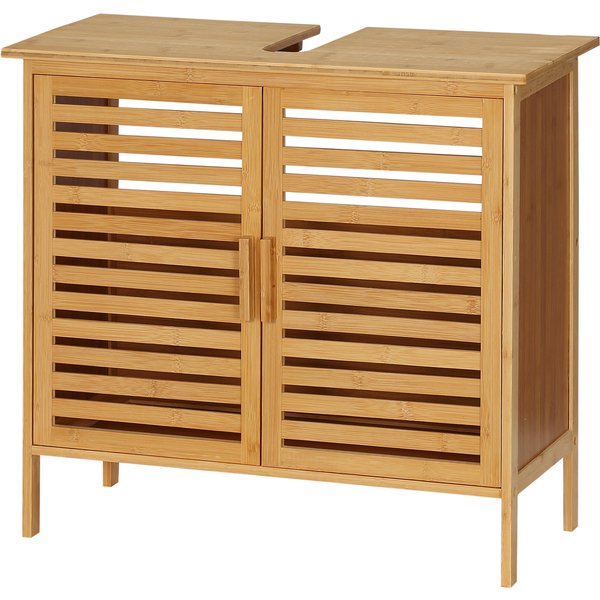 kleankin Bambus Waschbeckenunterschrank Badezimmer Unterschrank Badezimmer Unterschrank 2 Türen - 66 x 29 x 61,5 cm Aosom