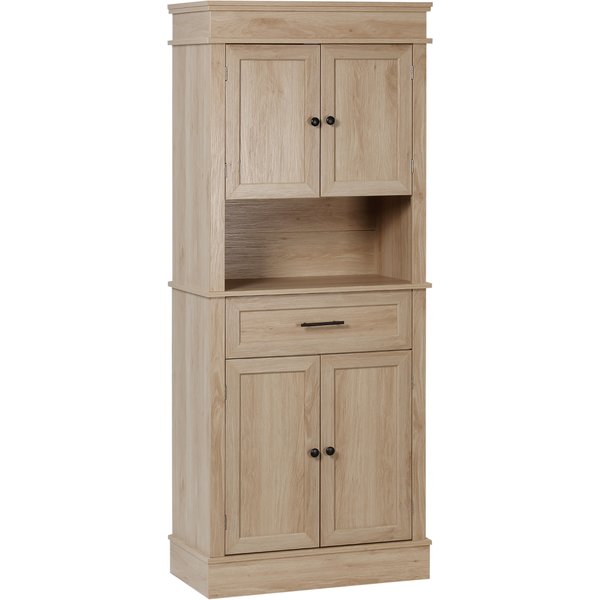 HOMCOM Küchenbuffet Küchenschrank mit vielseitiger Aufbewahrung 2 Schränke 2 Türen Schublade Nische MDF Spanplatten E1 Hell Eiche Aosom