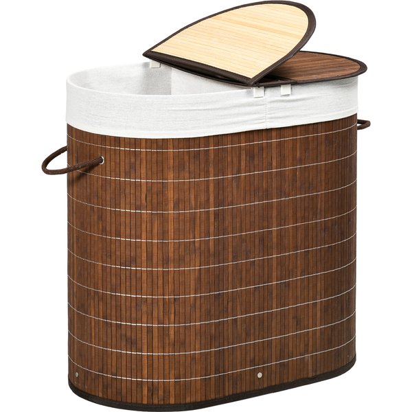 Homcom Panier à Linge 100L Avec Sac Amovible, Couvercle, 38 Cm X 38 Cm X 57 Cm, Brun-image