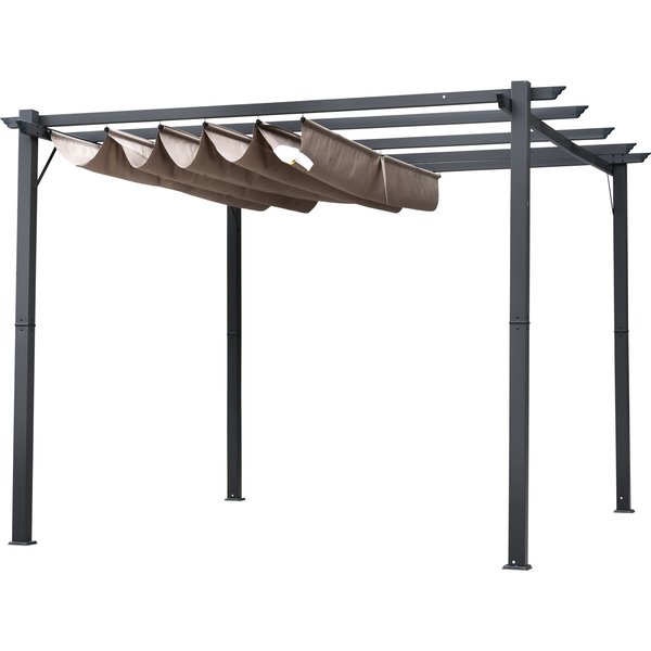 Outsunny Pergola Pavillon TerrassenüBerdachung Avec Toit Coulissant Jardin Aluminium Gris Charbon+Marron Café 3X3X2,23 M-image