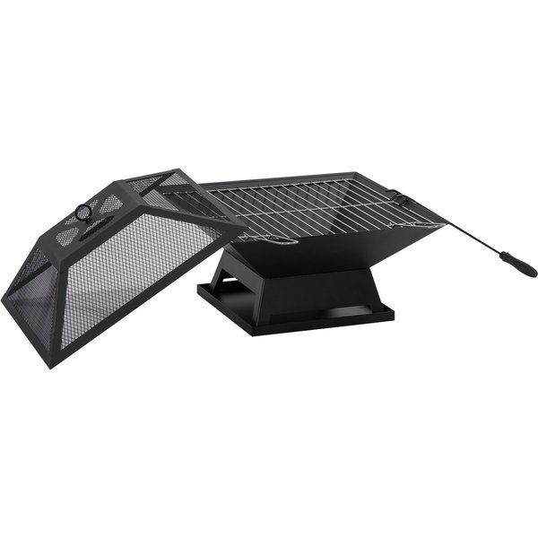 Outsunny Foyer De Jardin Avec Grille De Protection Tisonnier Barbecue Brasero Pour Jardin Camping Bbq Acier Noir 45 X 45 X 34 Cm-image