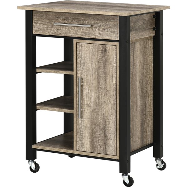 HOMCOM Küchenwagen auf Rollen mit Schublade - Maße 60 x 50 x 84,5 cm - Schwarz und Holzoptik Aosom