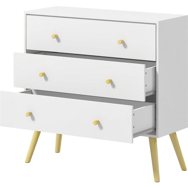 HOMCOM Kommode 3 Schubladen skandinavisches Design schmale abgeschrägte Beine Holz Kiefer Spanplatten Weiß 80 x 30 x 80 cm weiß Aosom