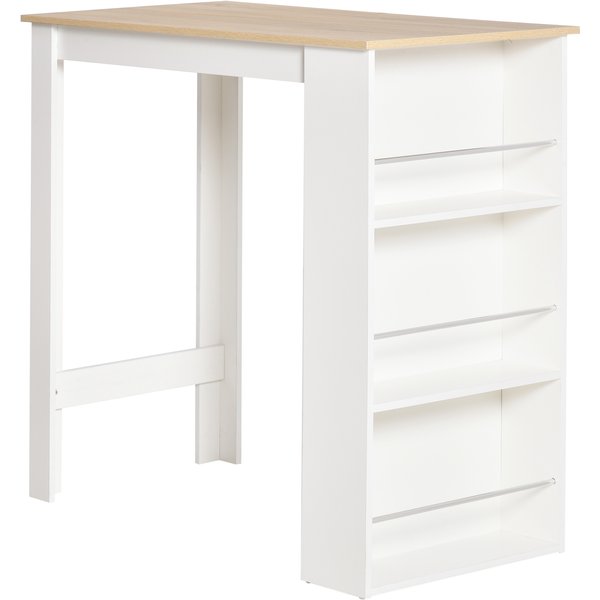 HOMCOM Bartisch hoher Küchentisch Stehtisch - Maße 112L x 57B x 106H cm - 3 Regale - heller Eichen-weiß-Look Aosom
