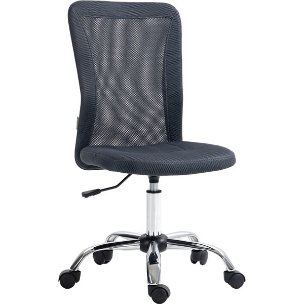 Vinsetto Bürostuhl ergonomisch höhenverstellbarer Bürostuhl mit Chromgestell 360° drehbarer Netzbezug dunkelgrau Aosom