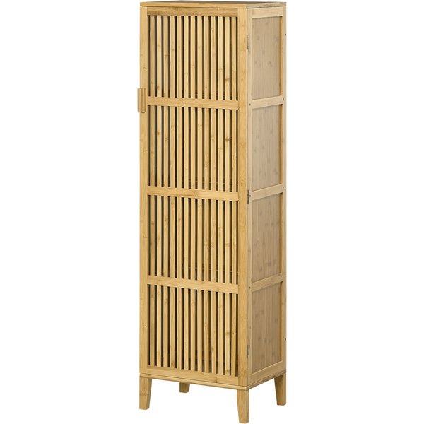 HOMCOM Bambus Aufbewahrungsschrank mit 4 Ebenen und Lamellentürdesign für Badezimmer Schlafzimmer Wohnzimmer 40 x 30 x 140 cm Aosom